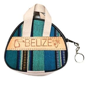 Belize blue woven coin purse keychain zipper closure handles mini purse
